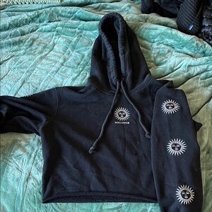 Hollister Black Cropped Hoodie with Sunburst Sleeve